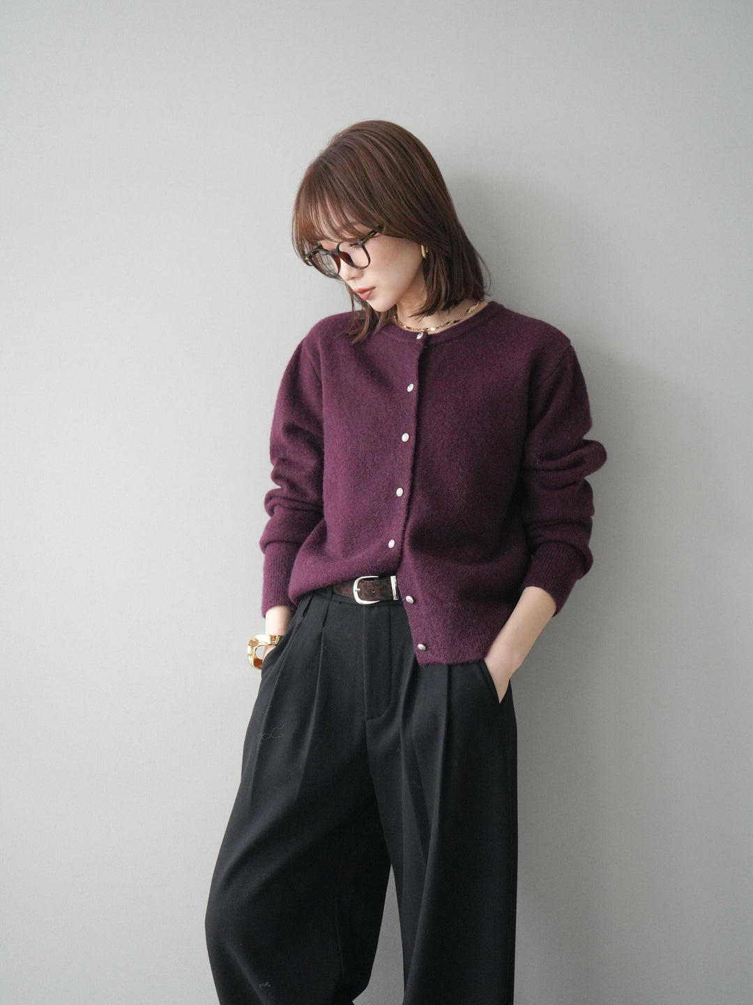 [SET]アンティークボタンニットカーディガン+選べるアクセセット(2set)