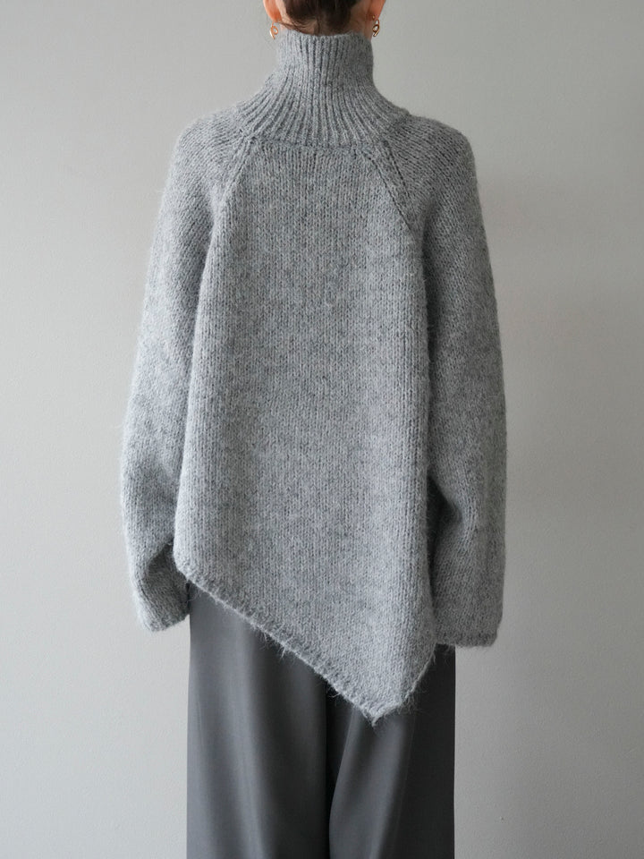 [予約]アシンメトリーハイネックニットプルオーバー/gray