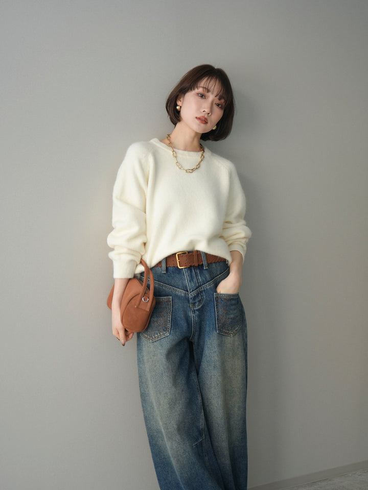 [予約]クルーネックモチモチニットプルオーバー/white