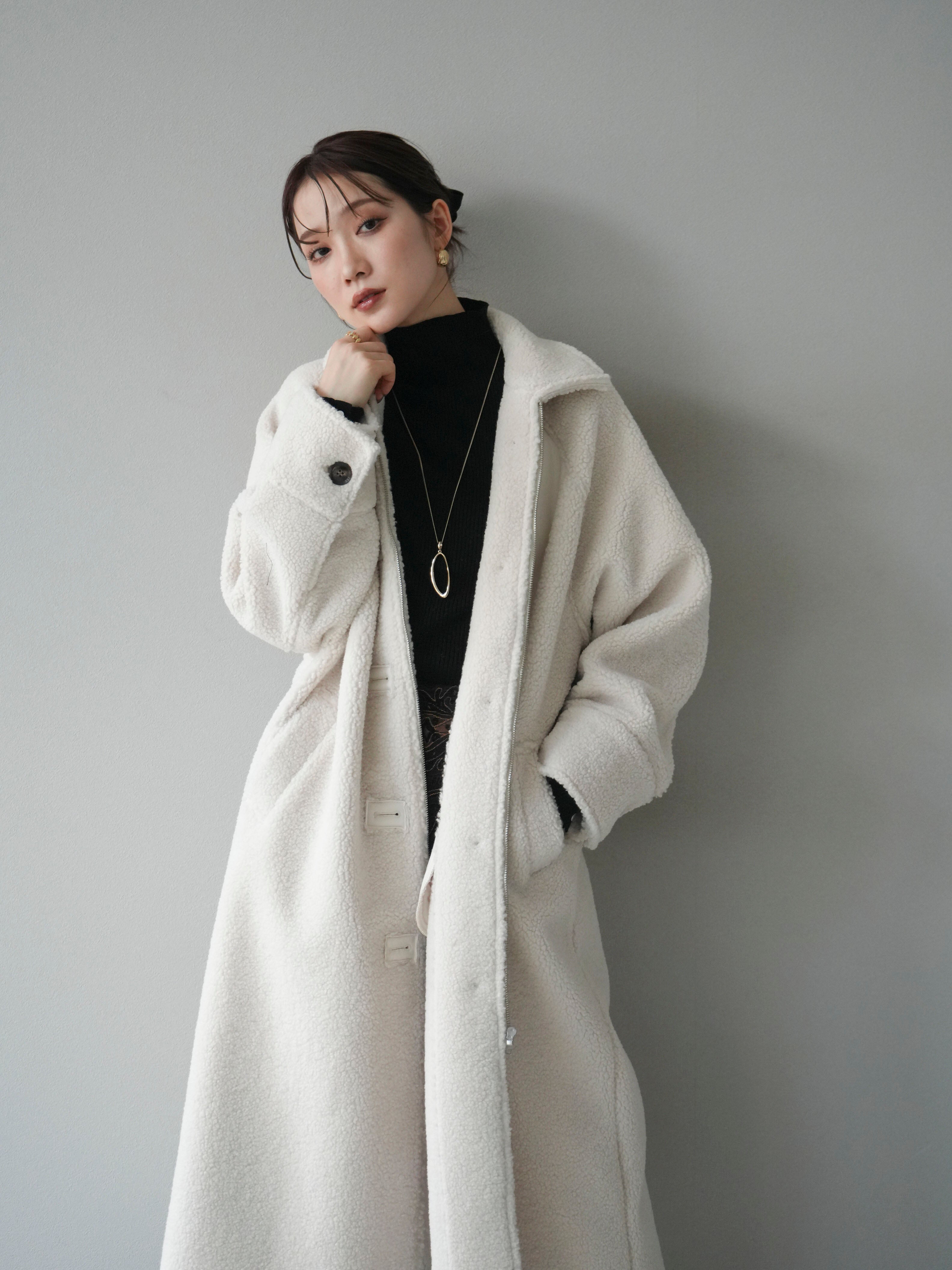 予約]ボアxムートンロングコート/ivory – Lumier
