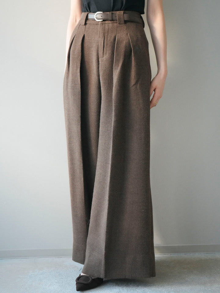 [予約]ウールタッチベルト付ワイドパンツ/brown