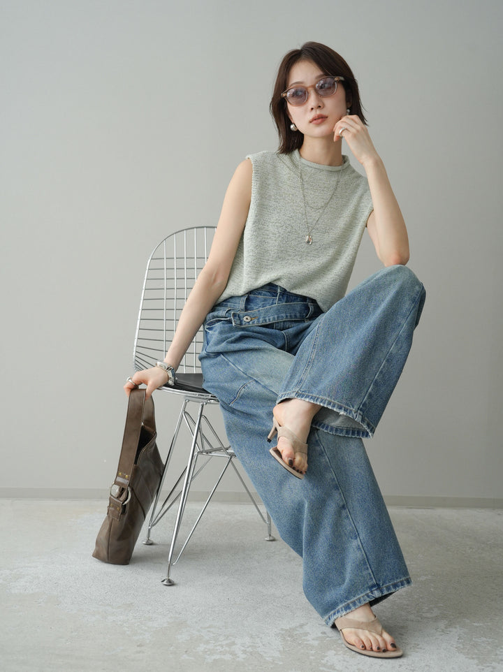 [予約]ノースリーブリネンタッチシアーニットプルオーバー/green