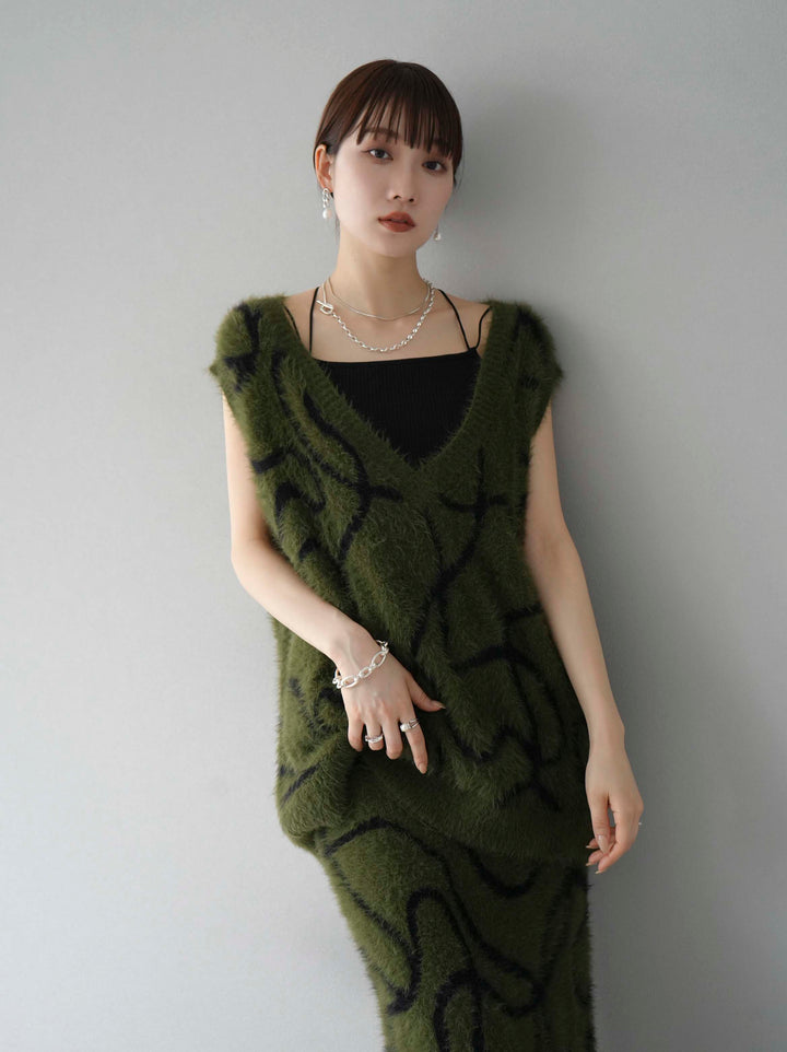 [SET] 線狀毛絨針織背心 + 線狀毛絨針織裙 (2套)