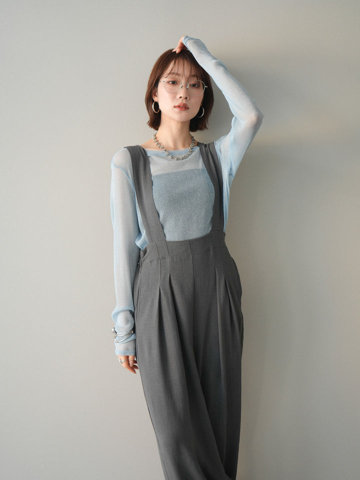 [予約]シボ加工ハイウエストタックサロペット/charcoal