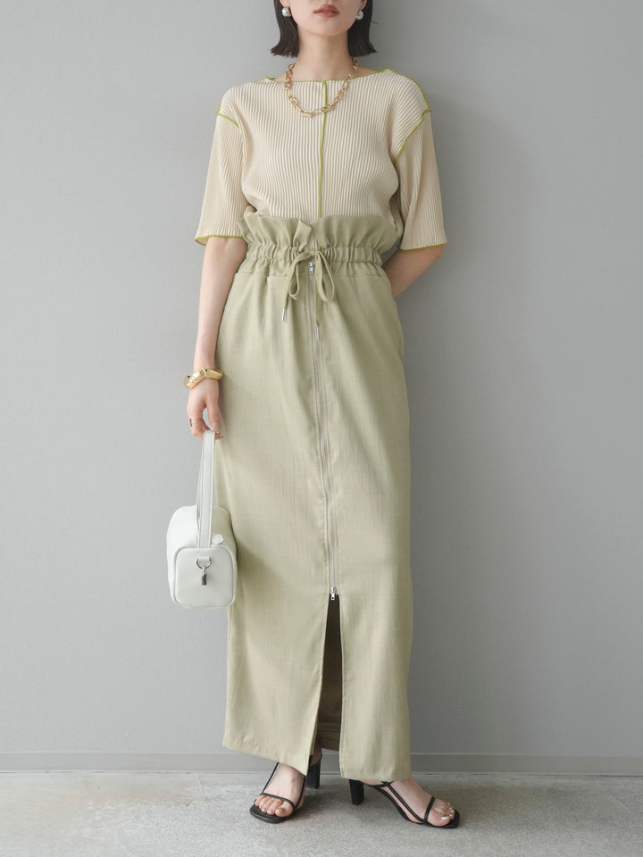 【SET】配色褶皺半袖上衣 + 配色褶皺半袖上衣 (2 件套)