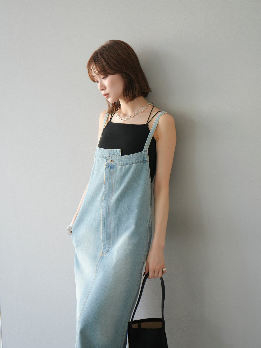 【預購】不對稱牛仔洋裝/奶白色