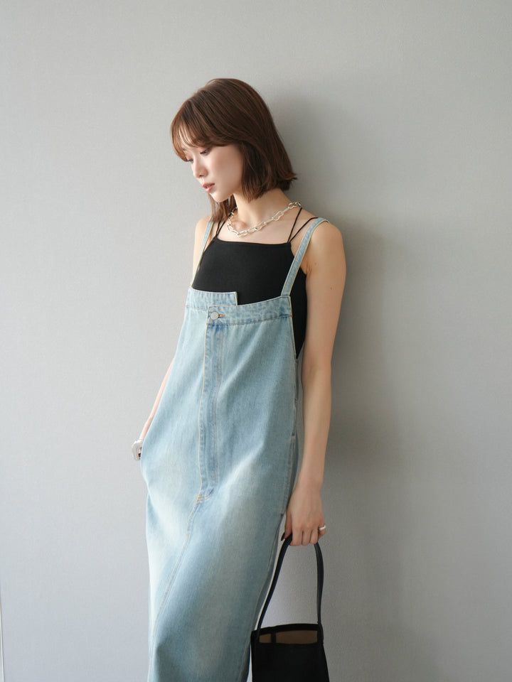 【預購】不對稱牛仔洋裝/奶白色