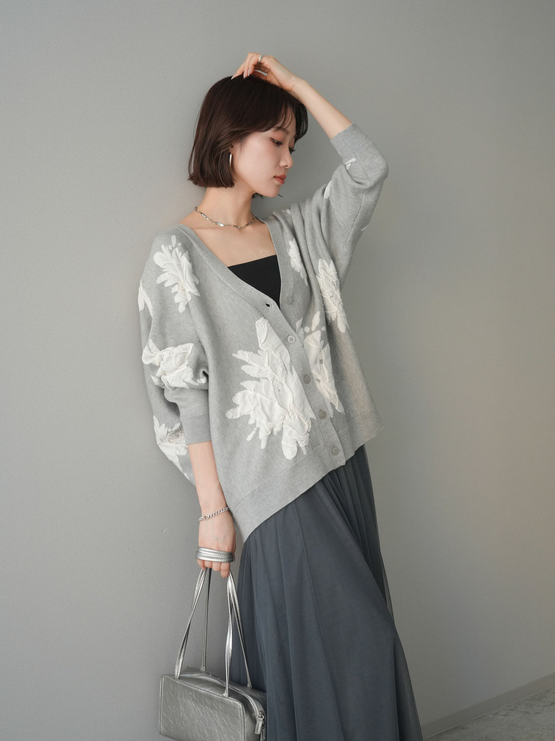 [SET]フラワージャガードニットカーディガン+フラワージャガードニットカーディガン(2set)