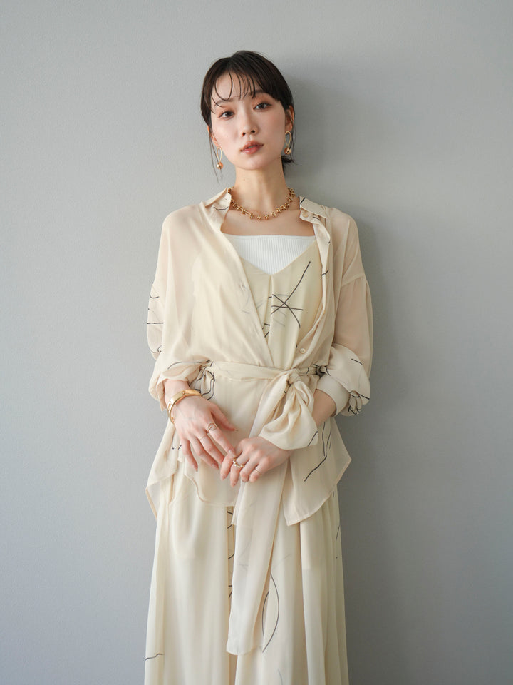 [SET]ペンタッチシフォンキャミワンピース+ペンタッチシフォンシャツ(2set)