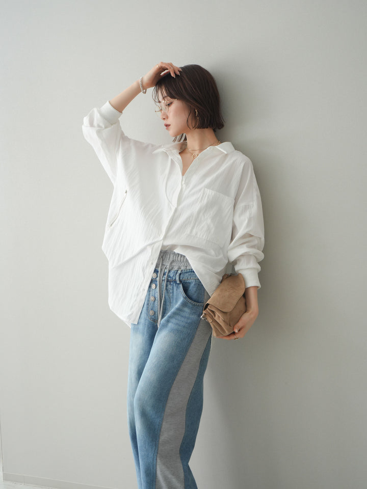 [予約]リブカフスアシンメトリーZIPデザインオーバーシャツ/offwhite