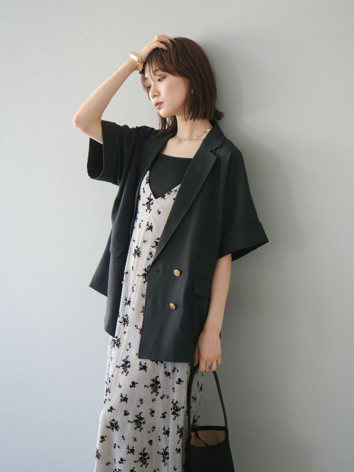 [套裝] 植絨薄紗層疊天鵝絨吊帶連身裙 + 金色紐帶半夾克 (2 套)