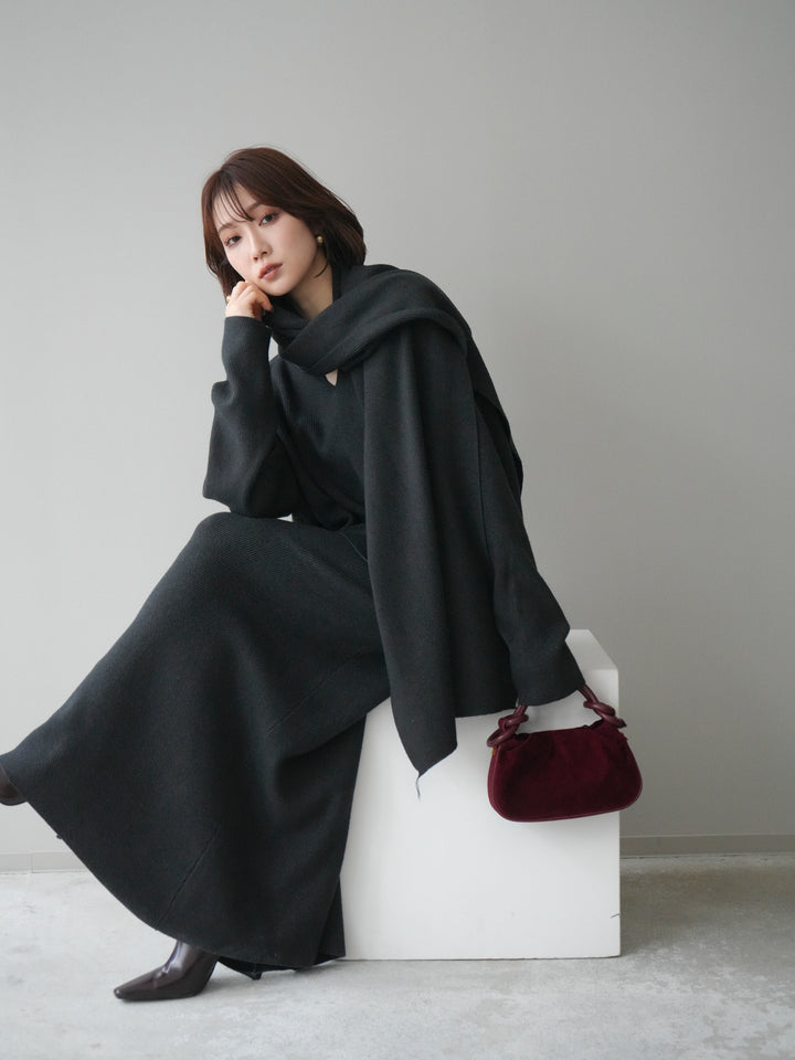 [SET]ストール付キーネックニットSET UP