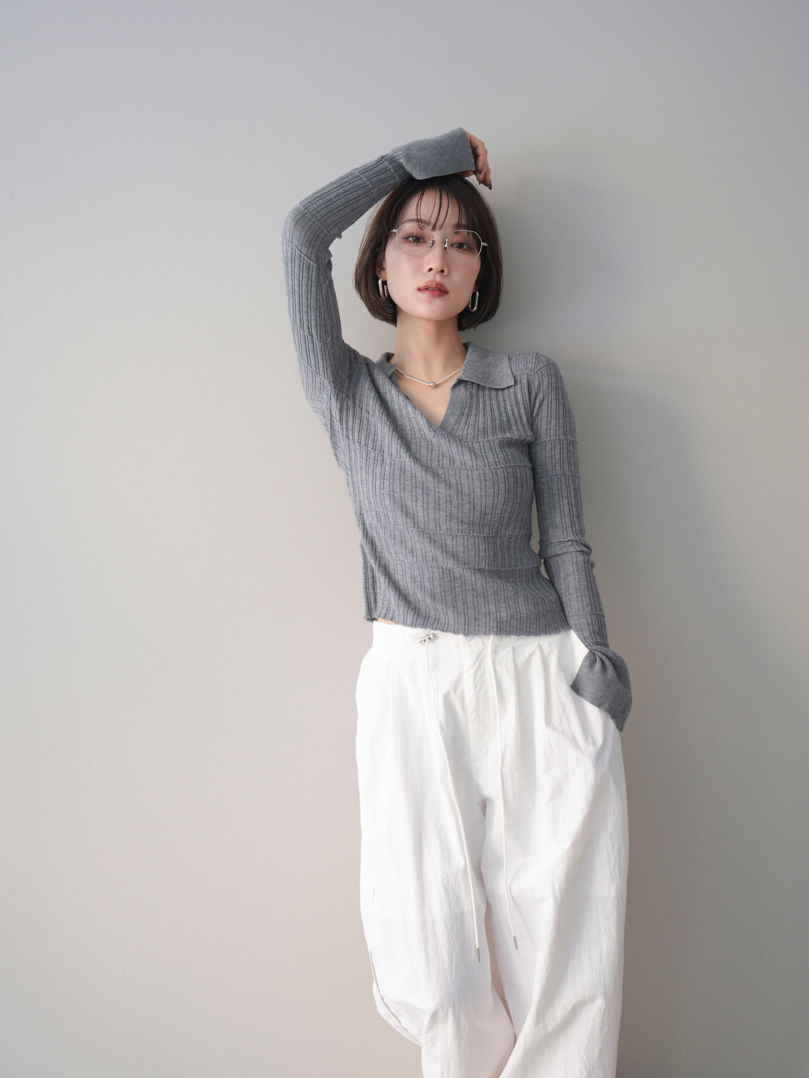 予約]シアーリブスキッパーニットトップス/gray – Lumier