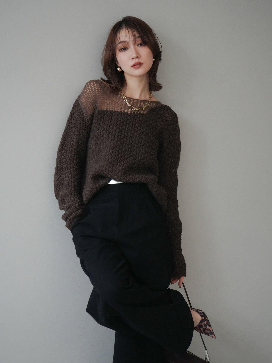 [予約]ダメージデザインニットプルオーバー/brown