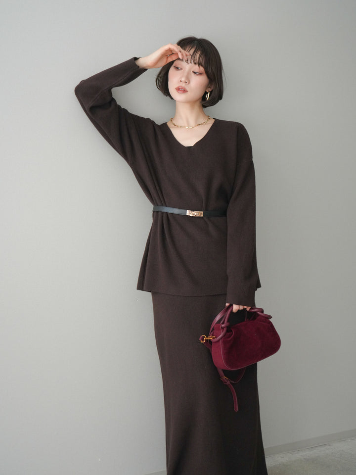 [SET]ベルト付Vネックニット＆スカートSET UP+選べるアクセセット(2set)