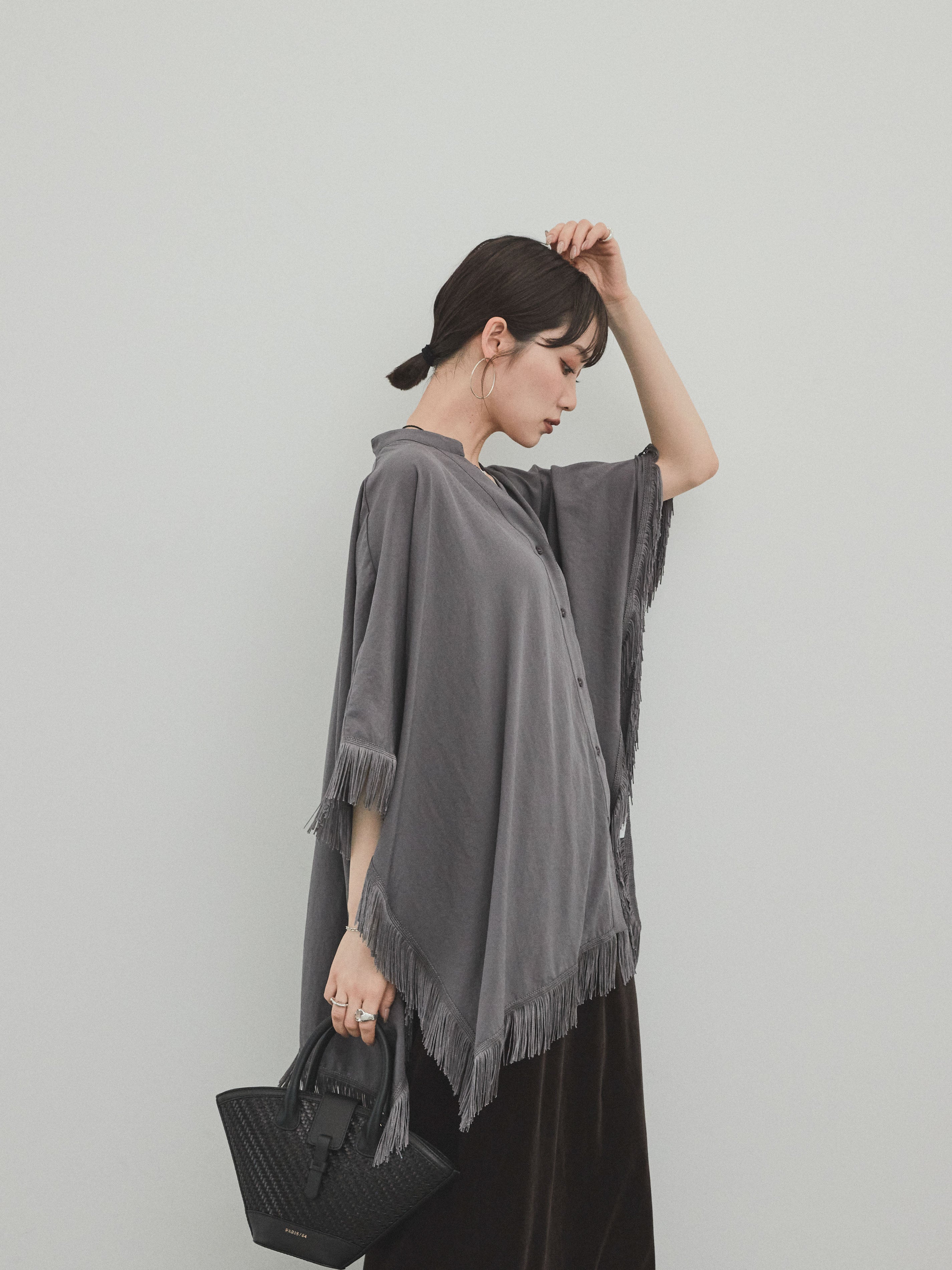 SET]スクエアフリンジポンチョブラウス+スクエアフリンジポンチョ