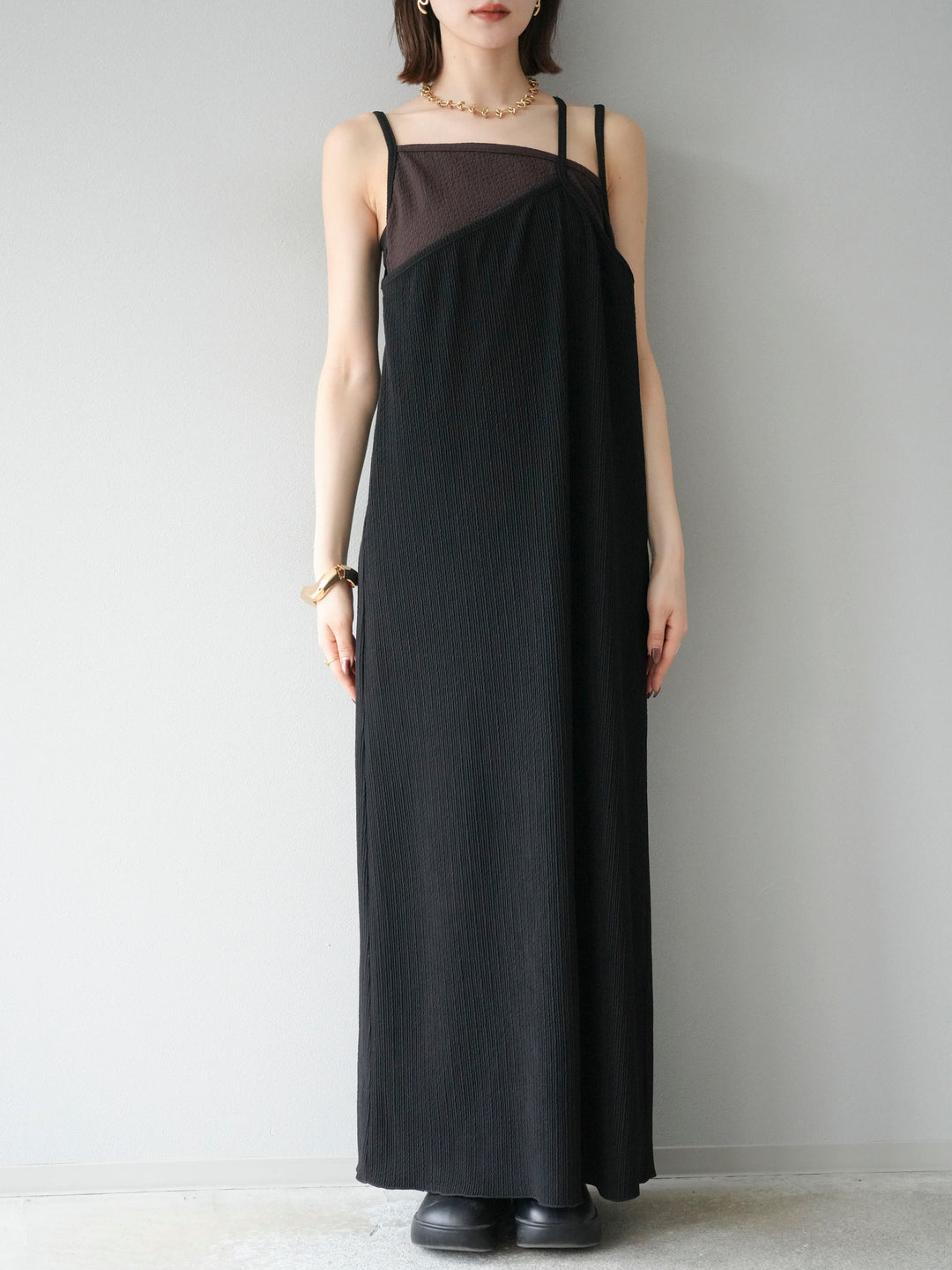 [予約]バイカラーレイヤードキャミワンピース/ブラック