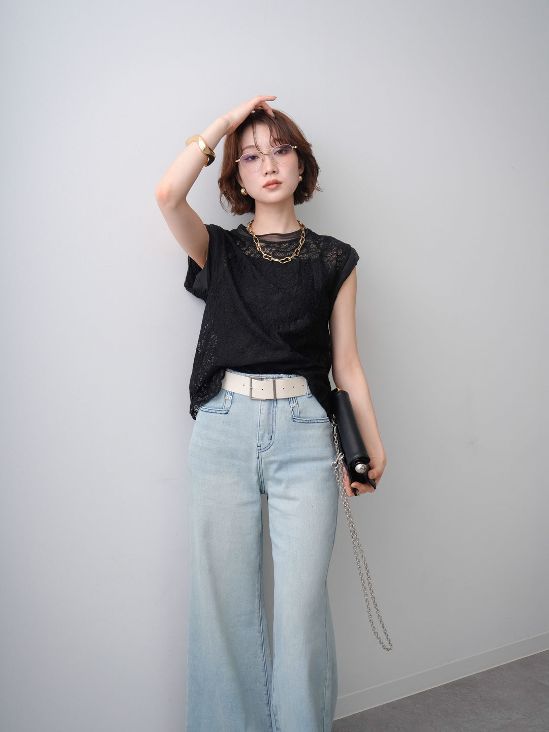 [予約]スカラップヘムレーストップス/black