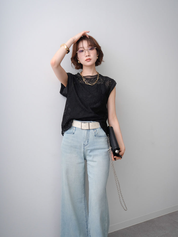 [予約]スカラップヘムレーストップス/black