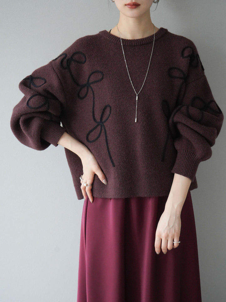 [予約]コード刺繍ルーズニットプルオーバー/ブラウン