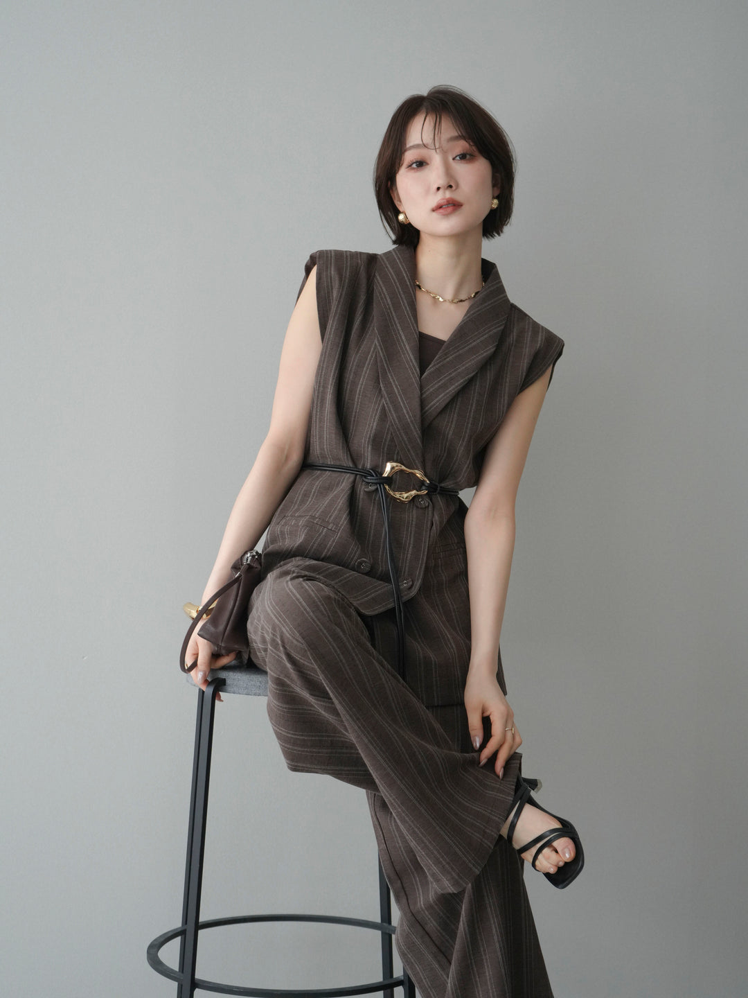 [SET]モチーフベルト付ストライプジレ＆パンツSETUP