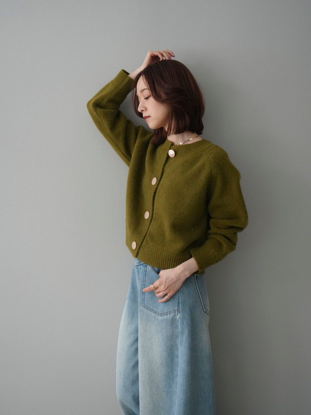 [予約]BIGボタンニットカーディガン/ green