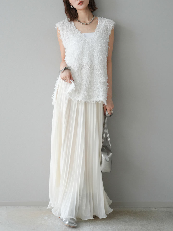 [予約]シフォンプリーツパイピングスカート/アイボリー