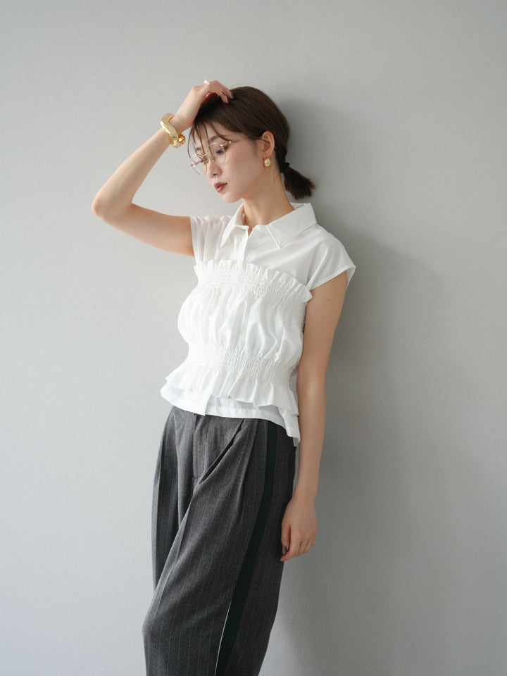 [予約]サイドラインストライプワイドパンツ/チャコール