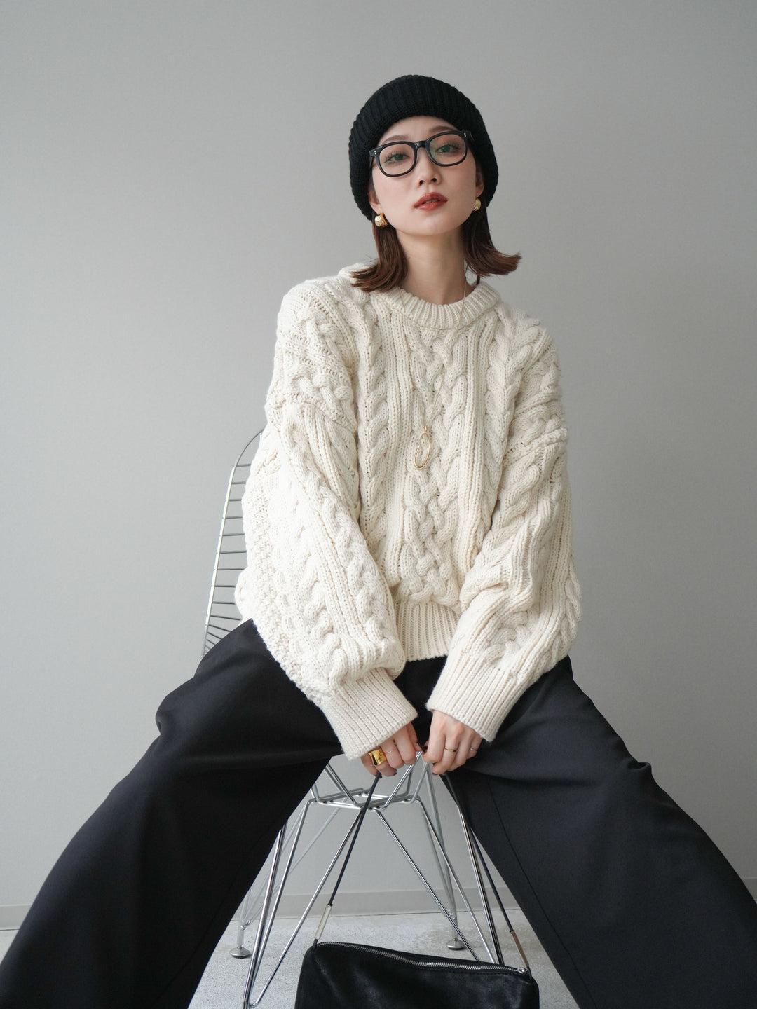 [予約]ボリュームケーブルニットプルオーバー/beige