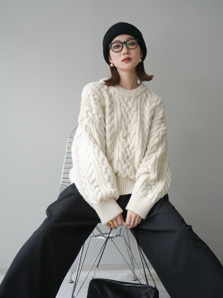 [予約]ボリュームケーブルニットプルオーバー/beige