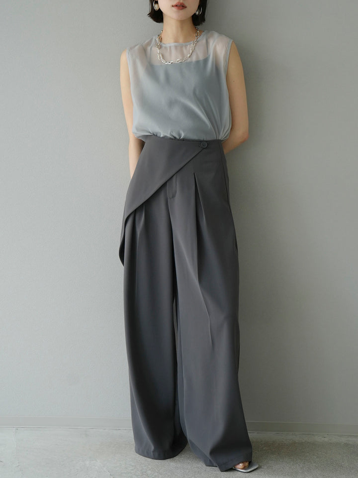 [SET] Organza sleeveless top + wrap wide pants (2set)