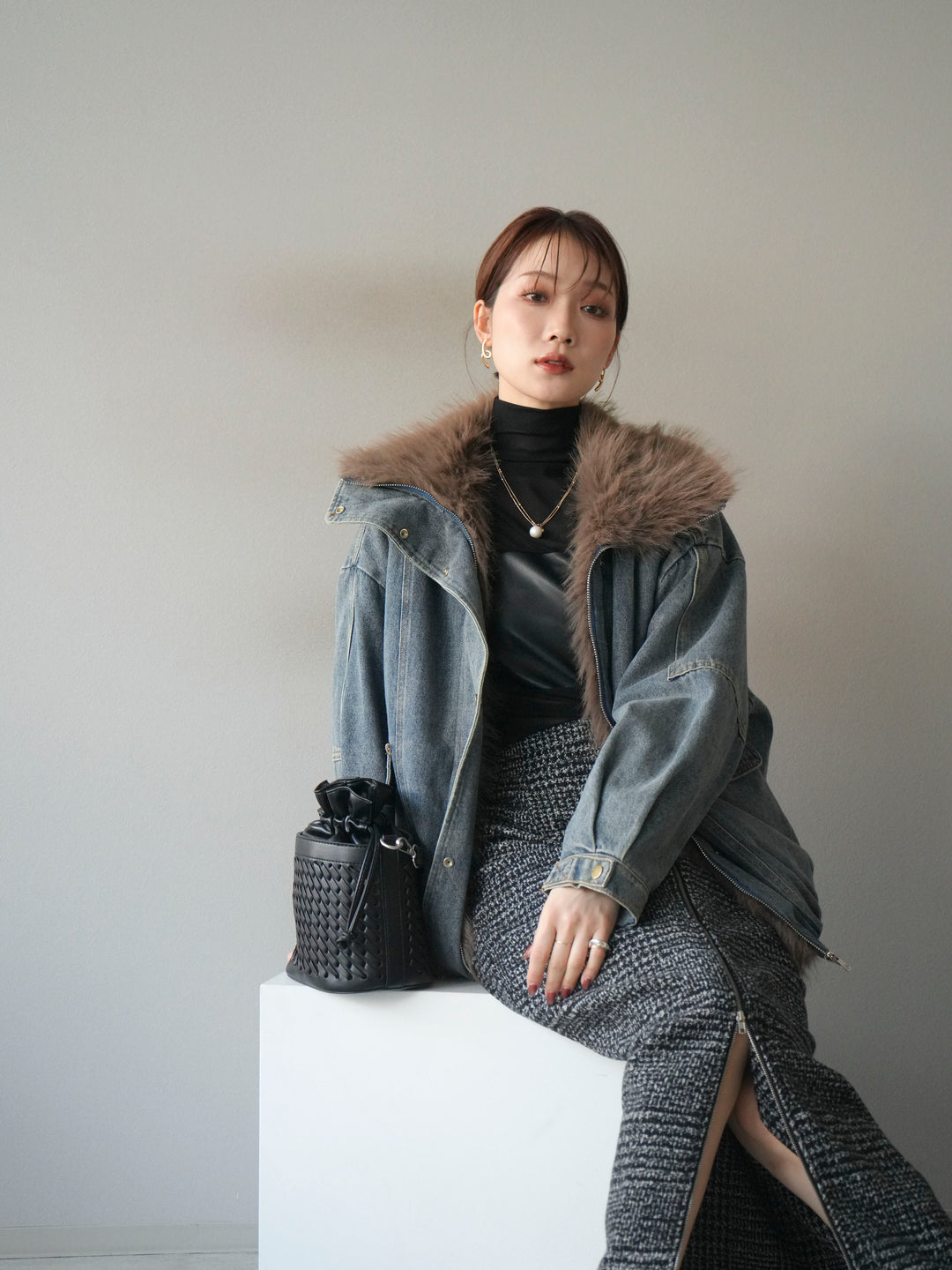 [SET]デニムxファーブルゾン+選べるアクセセット(2set)