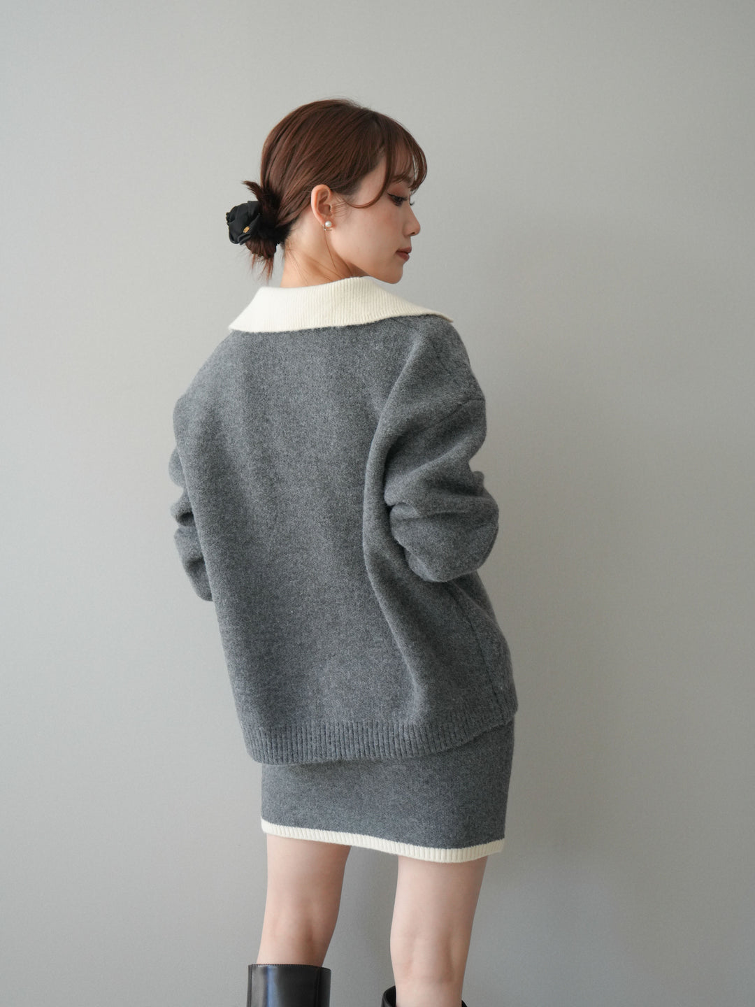 [SET]配色襟ニット＆ミニスカートSET UP(2set)