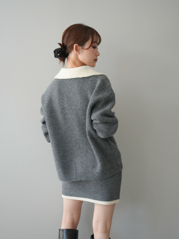 [SET]配色襟ニット＆ミニスカートSET UP(2set)