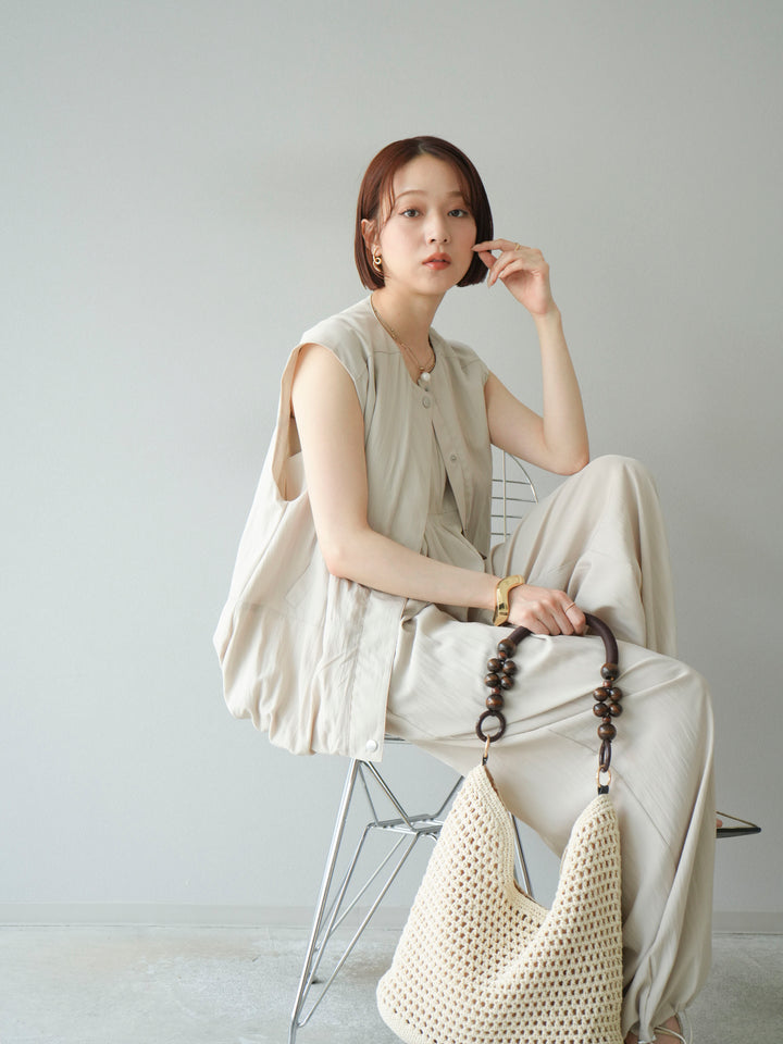 [SET]リネンライクビスチェデザインサロペット+リネンライクドロストバルーンブルゾン(2set)