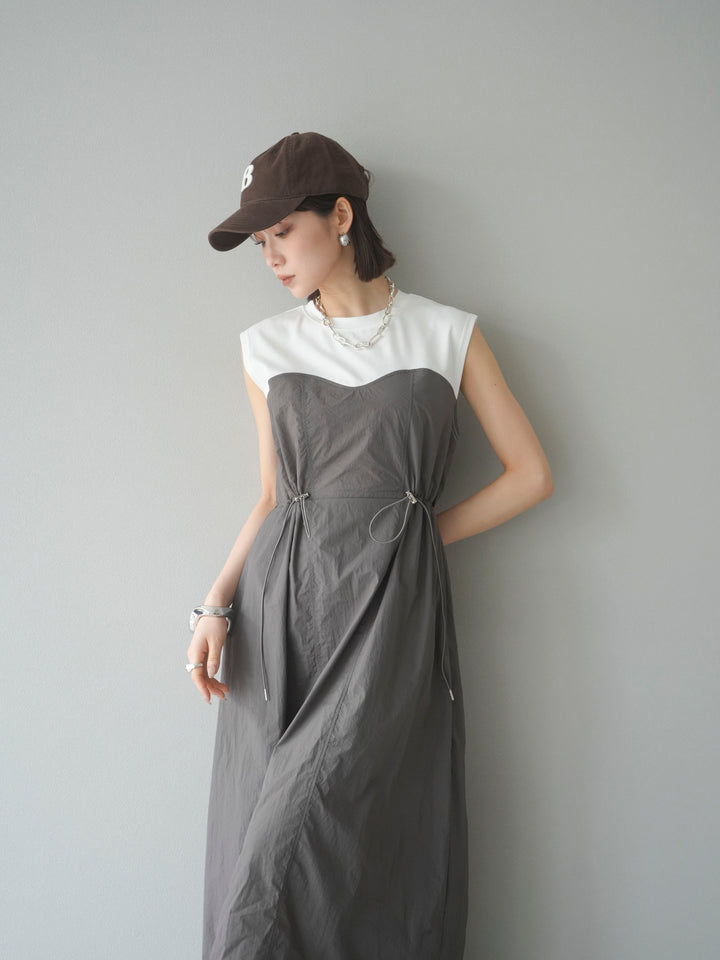 [予約]カットドッキングナイロンワンピース/モカ