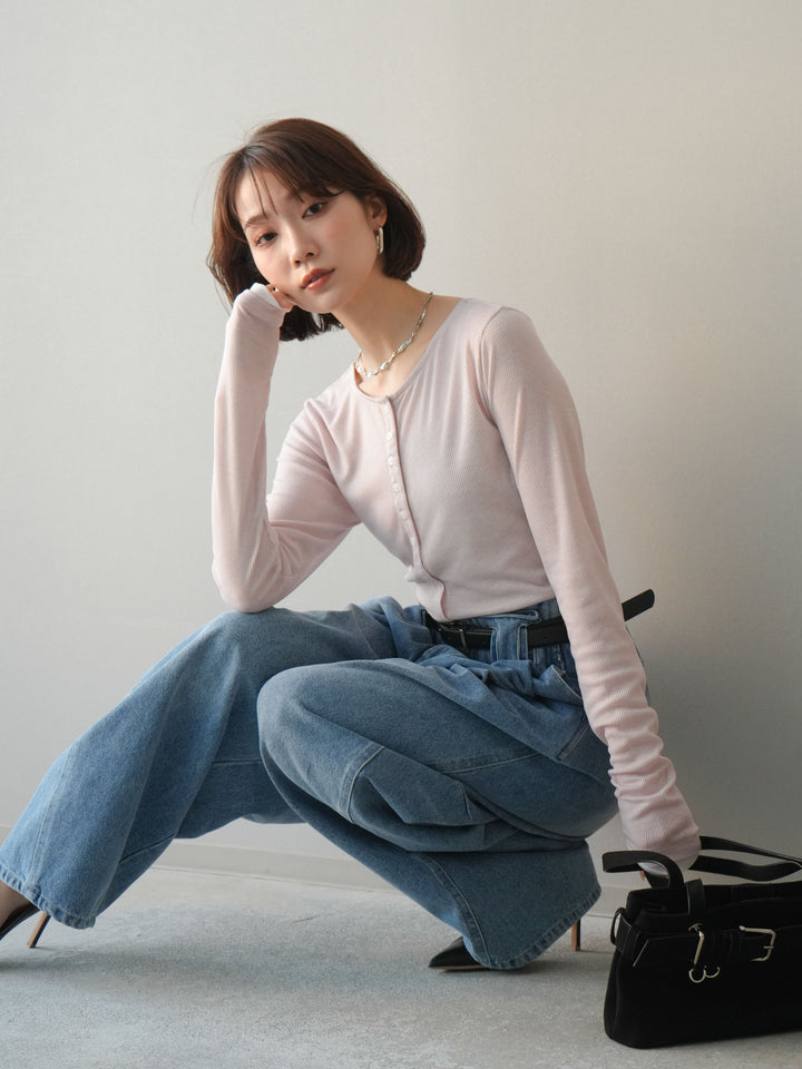 [予約]シアーリブバイカラーカーディガン/pink