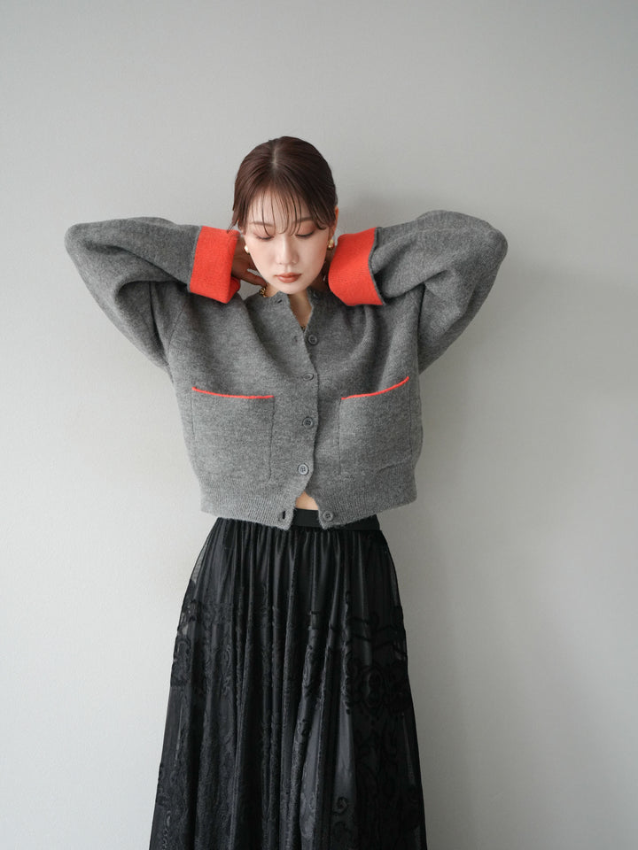 [SET]バイカラーオーバーニットカーディガン+アンティーク柄フロッキーマキシスカート(2set)