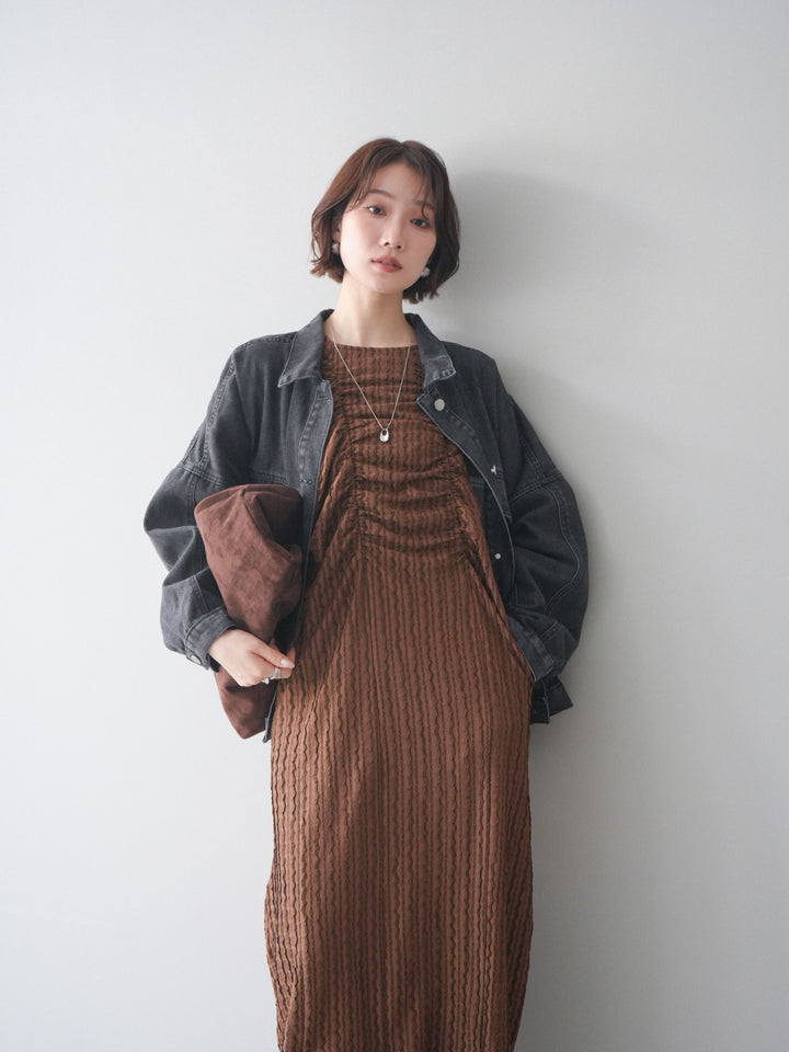 [予約]シャーリングジャガードノースリーブワンピース/brown