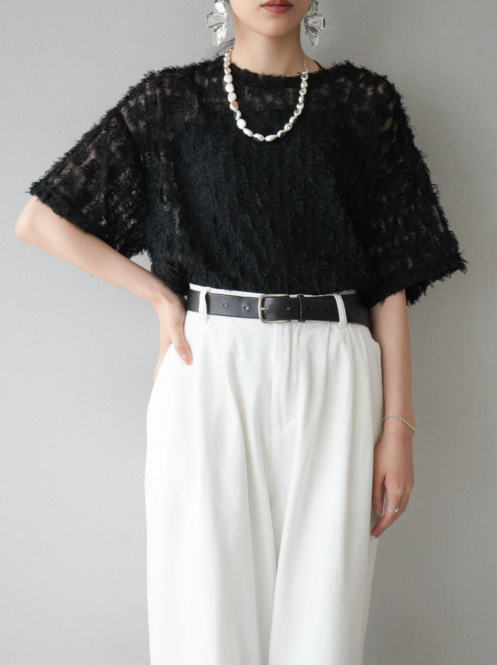 [Pre-order] Fringe Tulle 5/4 Sleeve Over Top/Black