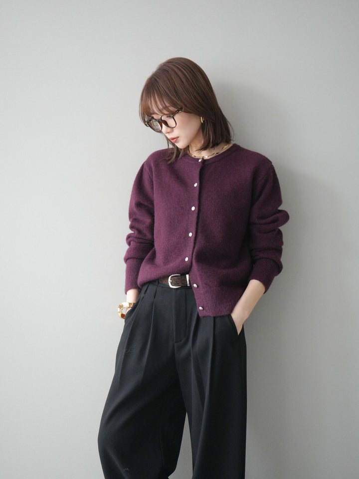 [SET]アンティークボタンニットカーディガン+アニマル柄ベルト付きウールタッチワイドパンツ(2set)