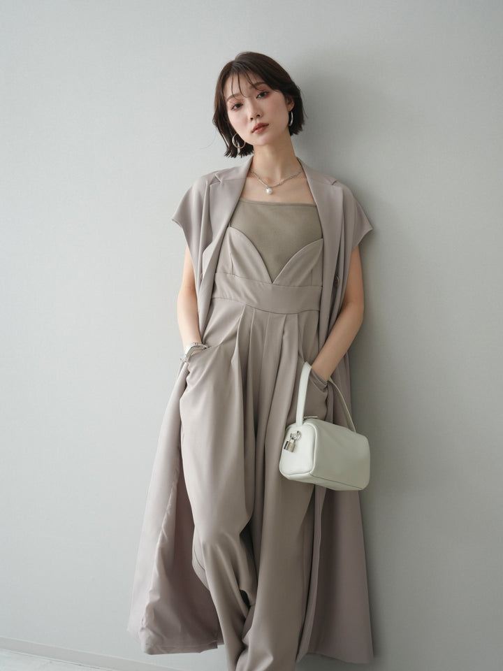 [予約]フレンチスリーブロングジレ/greige