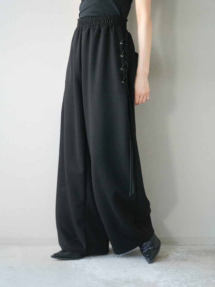 [予約]サイドレースアップスウェットワイドパンツ/ブラック