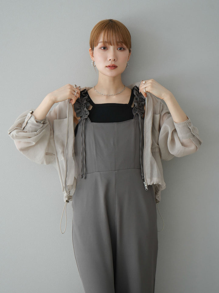 [預訂] 繫帶荷葉邊連身衣/灰色