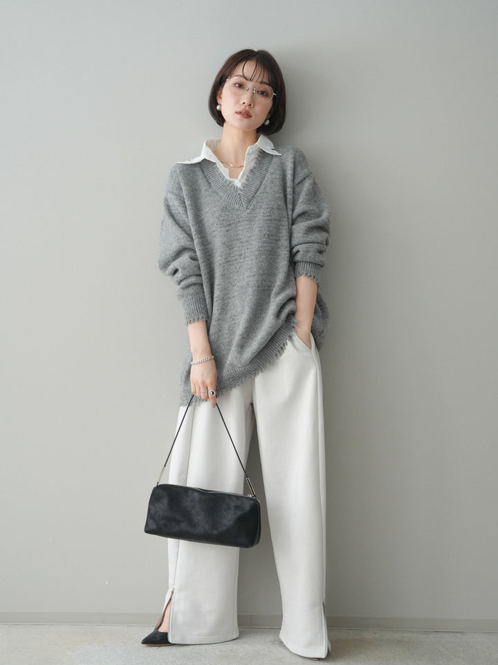 [予約]裾ZIPスエットワイドパンツ/ivory