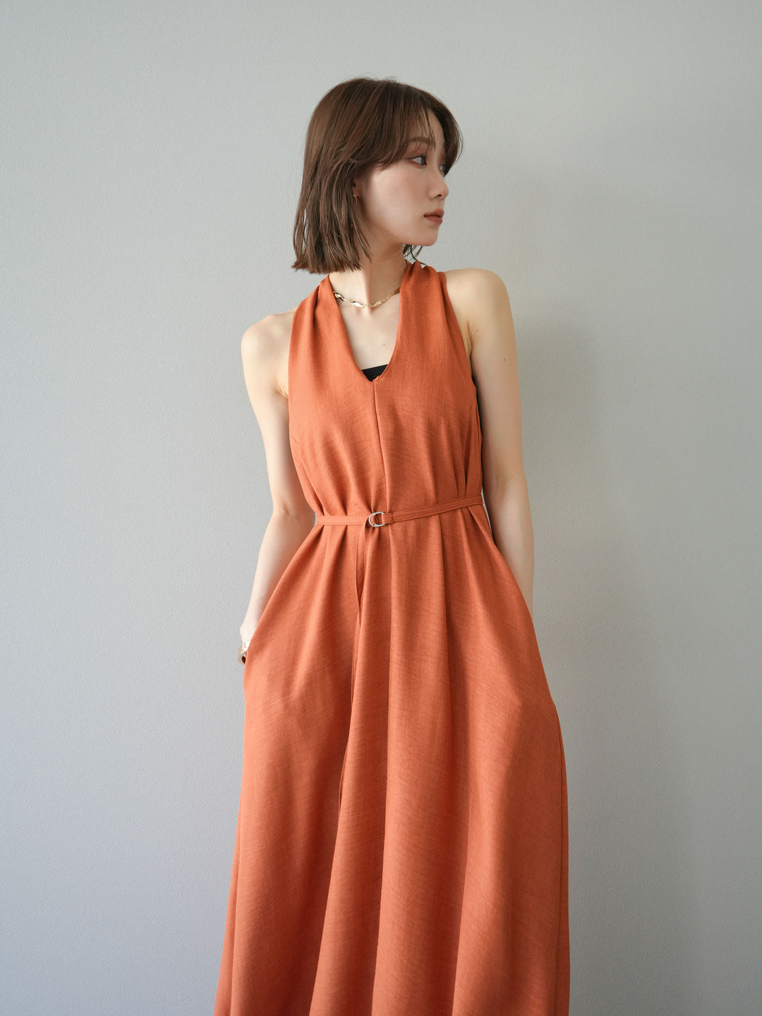 【預購】環形設計不均勻染色洋裝/橘色