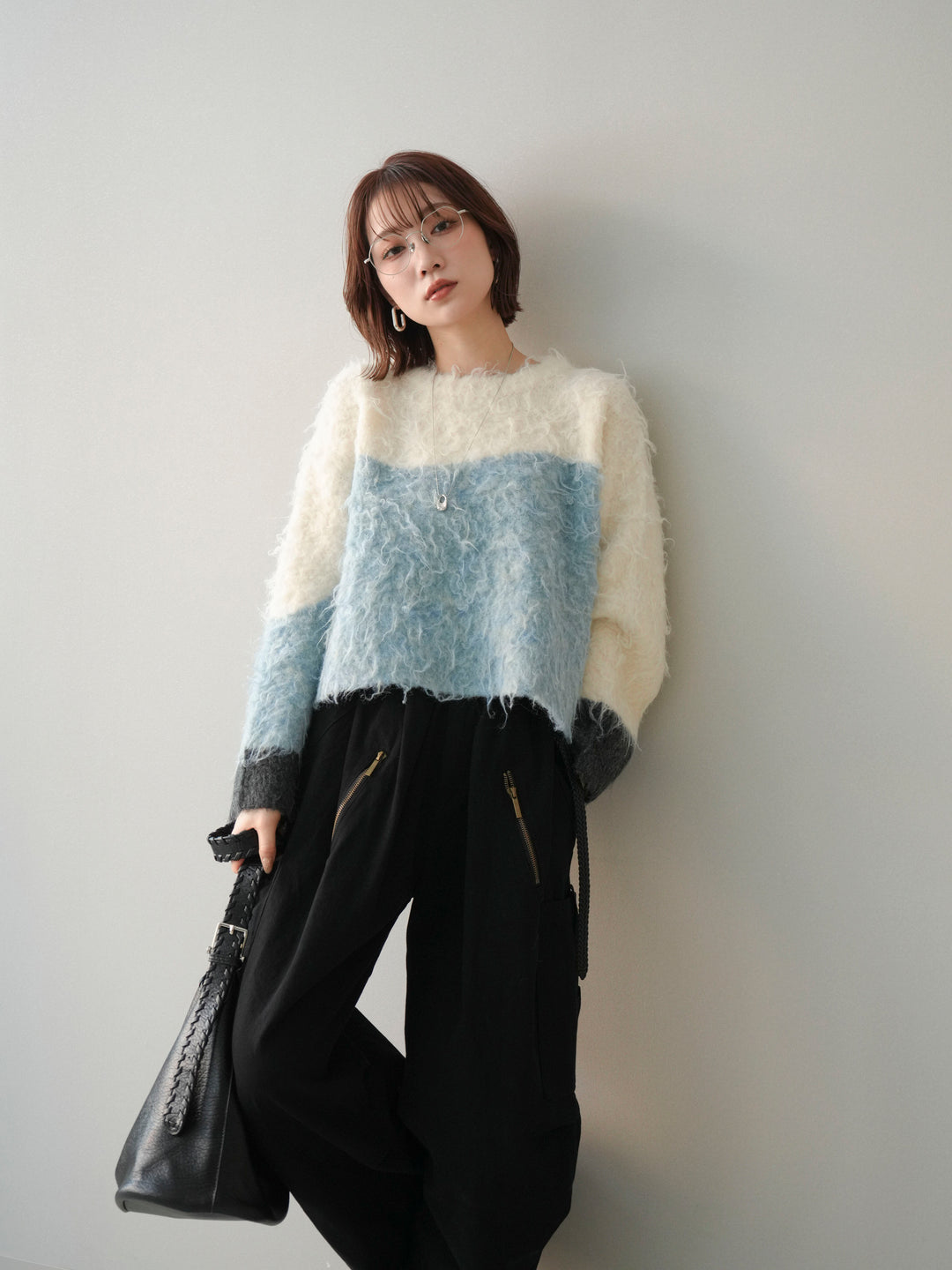 [SET]バイカラーモヘアタッチニットプルオーバー+選べるアクセセット(2set)