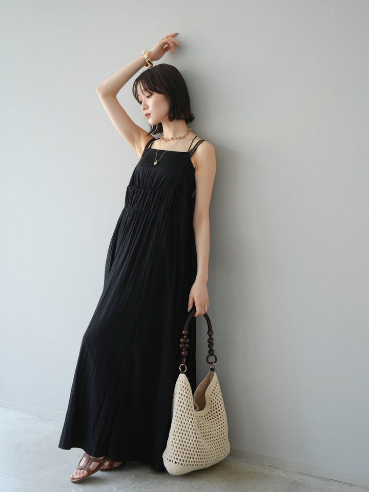 [SET]レーヨンシャーリングキャミワンピース+カップ付きバッククロスキャミソール(2set)