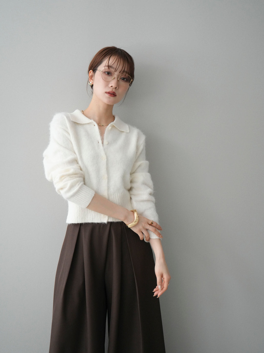 [SET]モヘア衿付きボタンプルオーバー+選べるアクセセット(2set)