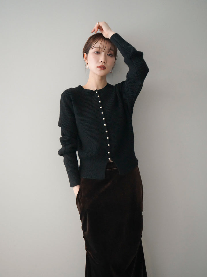 [予約]シルバーボタン畦編みニットカーディガン/black